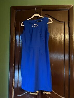 Ivanka Trump Royal Blue Sleeveless Sheath Dress with Neck Accent